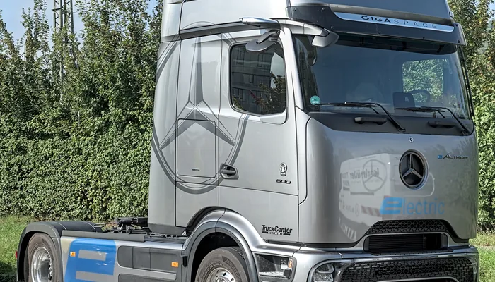 Mercedes-Benz eActros 600 heavy-duty electric truck at Nufam 2025, representative of the heavy-duty commercial platform Advanced Electric Machines' rare-earth-free Titan HDRM motor and integrated air-cooled drive are aimed at