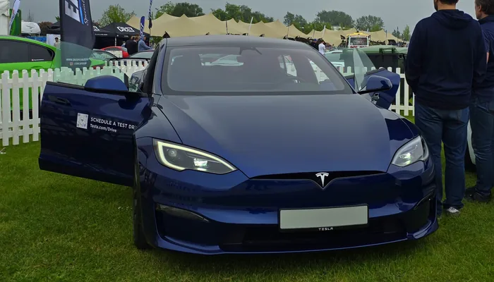 2024 Tesla Model S sedan, representative of the traction inverter platform that Tesla's new hybrid Si-IGBT plus SiC MOSFET patent targets for cost and efficiency