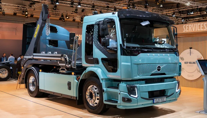 Volvo FE Electric refuse truck at IAA Transportation 2024, representative of the urban commercial vehicle class Turntide's new axial flux electric drive unit targets at IAA Transportation 2026